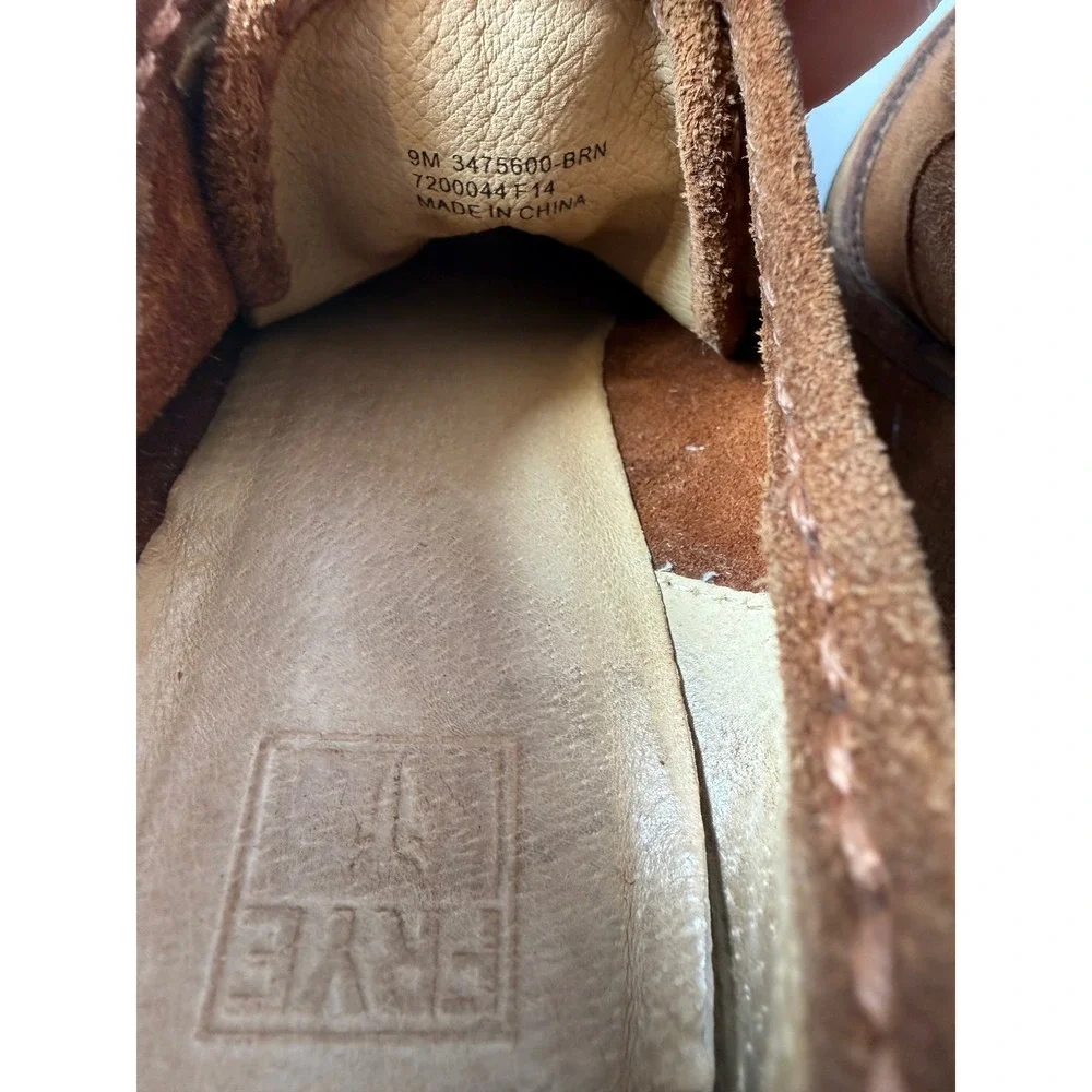 Frye Womens Cognac Brown Suede Lace Up Moc Toe Wedge Booties Shoes‎